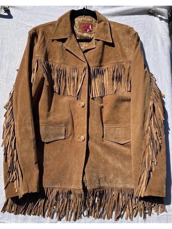 Jackets & Blazers - Vintage Western Fringe Suede Leather Jacket Tan Brown Button Front Coat Size XL